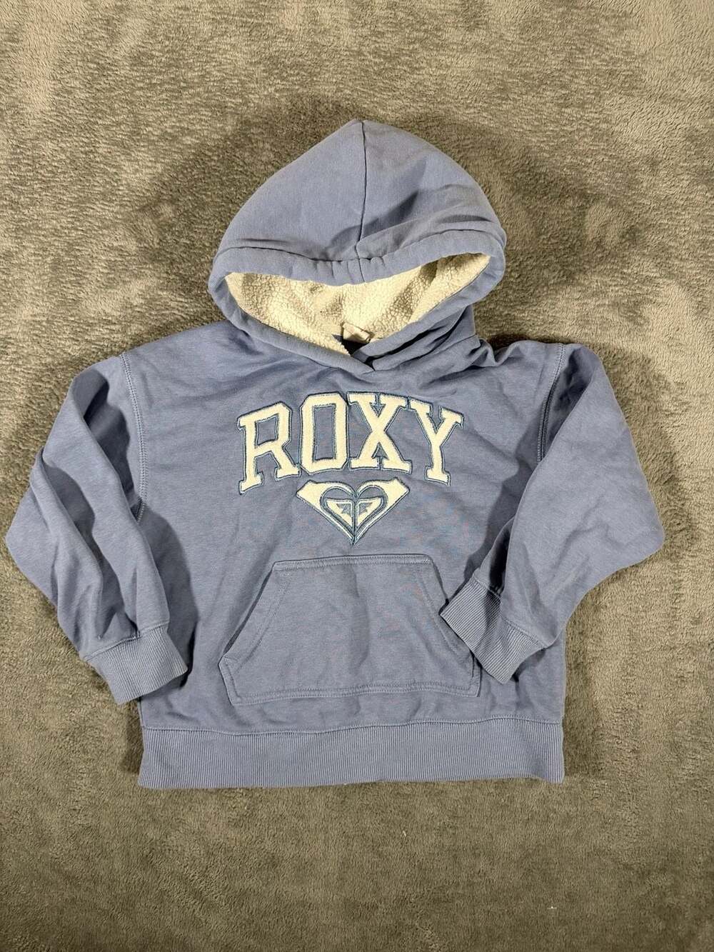 Roxy Pullover Hoodie Size Small Blue Sherpa Lined Logo Sweatshirt